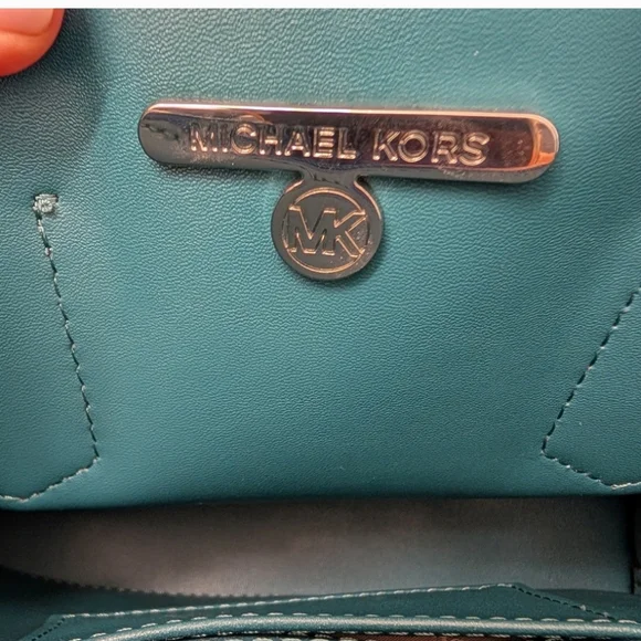 Michael Kors Brown Satchel with Teal and Light Blue Trim - Picture 7 of 13